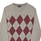 TOMMY HILFIGER Mens Beige & Maroon Patterned V-Neck Basic Knit Jumper M Classic