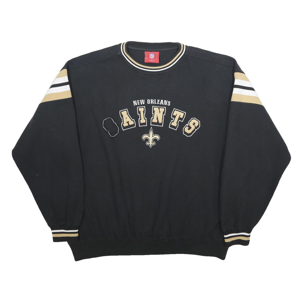 NFL Mens Black & Gold New Orleans Saints Crew Neck XL Cotton Blend Pullover
