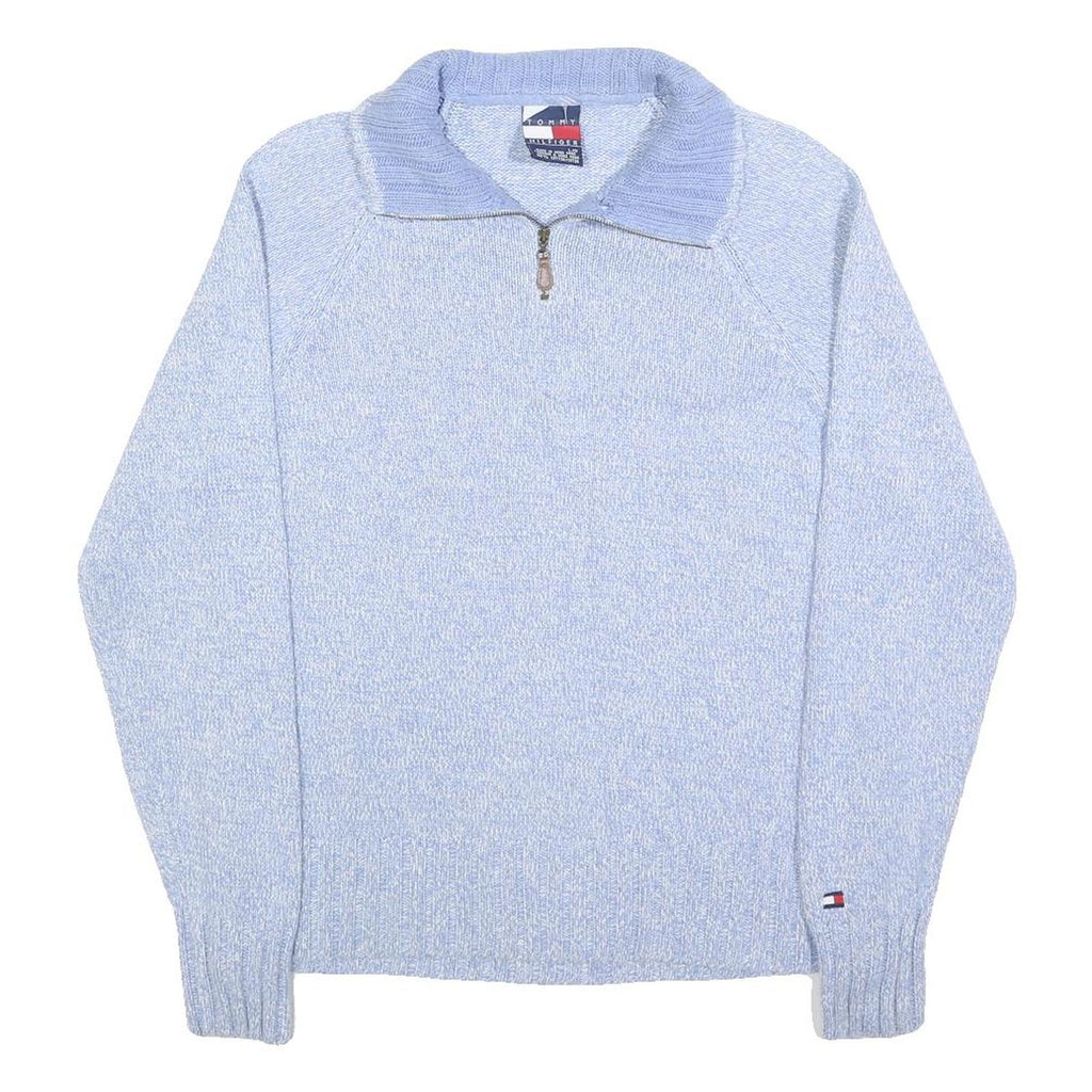 TOMMY HILFIGER Womens Blue Pullover Plain Crew Neck Basic Knit L Cotton Blend