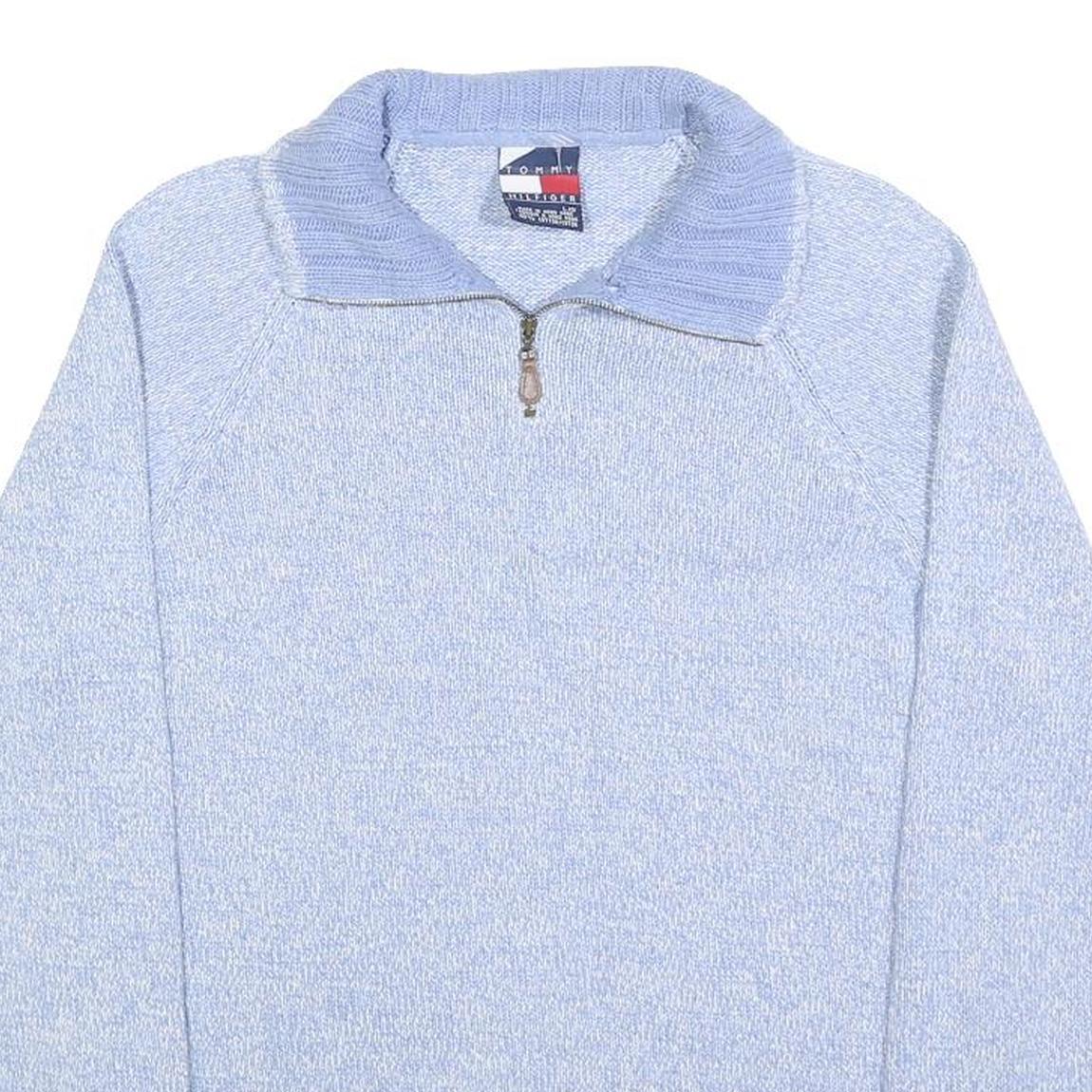 TOMMY HILFIGER Womens Blue Pullover Plain Crew Neck Basic Knit L Cotton Blend