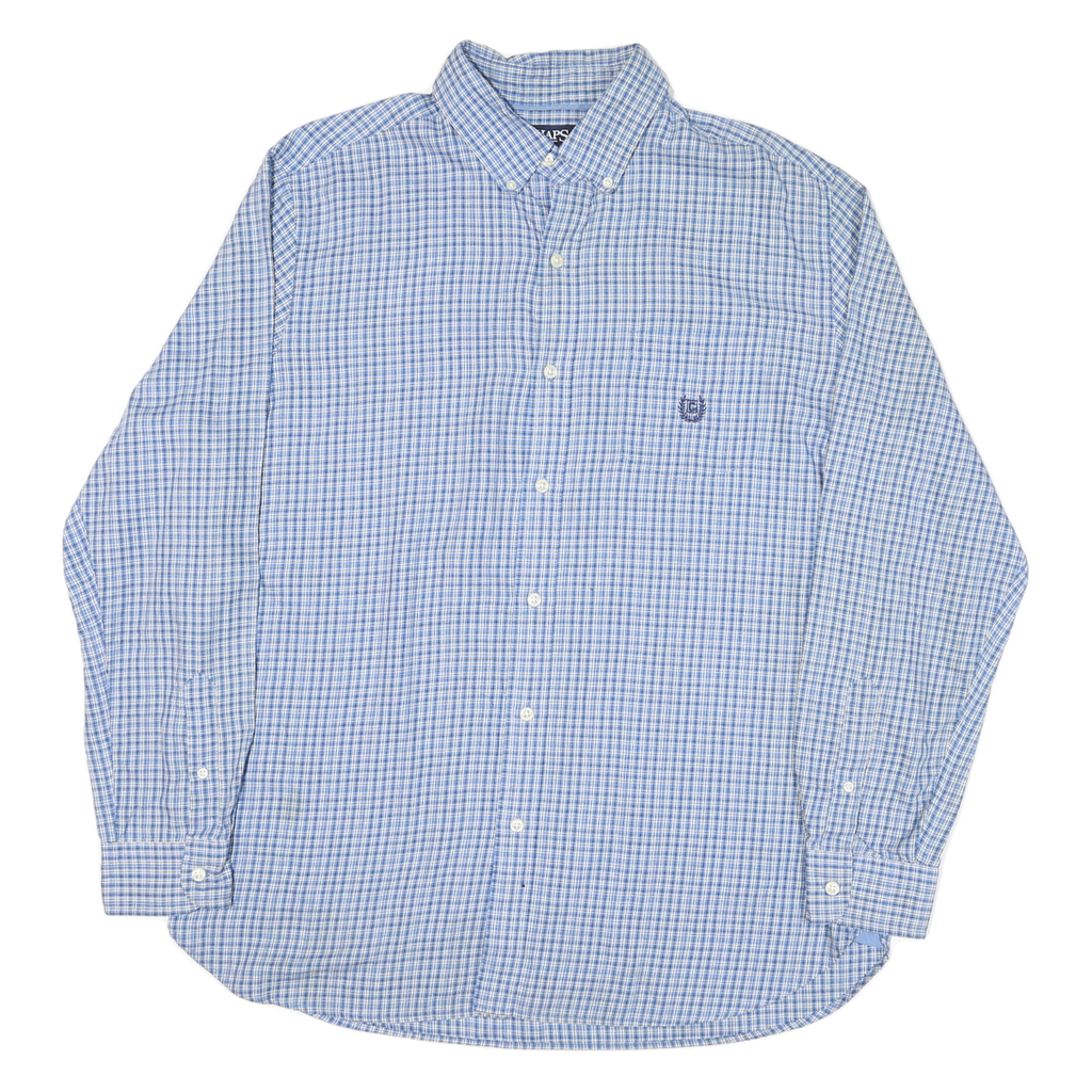 CHAPS Mens Blue & White Check Shirt L Button Down Collar Long Sleeve Casual