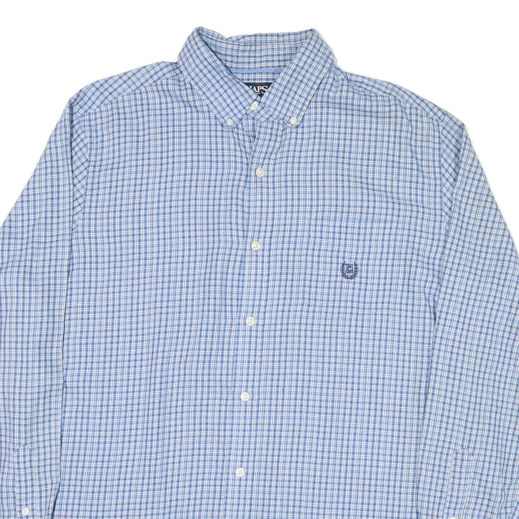 CHAPS Mens Blue & White Check Shirt L Button Down Collar Long Sleeve Casual
