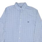 CHAPS Mens Blue & White Check Shirt L Button Down Collar Long Sleeve Casual