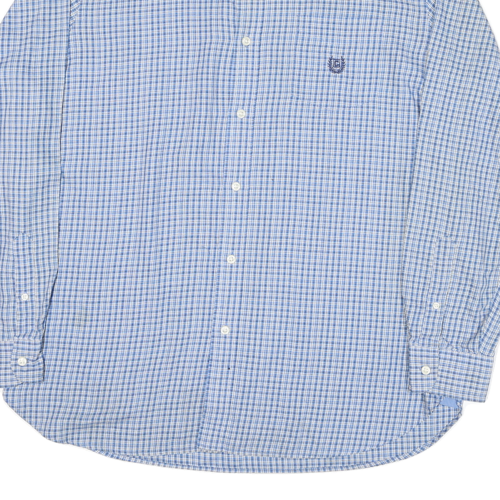 CHAPS Mens Blue & White Check Shirt L Button Down Collar Long Sleeve Casual