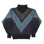 NILS Womens Black Blue Brown Patterned Wool Jumper Roll Neck Chunky Knit M