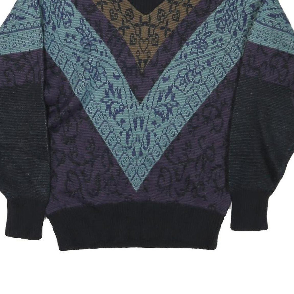 NILS Womens Black Blue Brown Patterned Wool Jumper Roll Neck Chunky Knit M