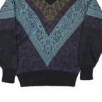 NILS Womens Black Blue Brown Patterned Wool Jumper Roll Neck Chunky Knit M