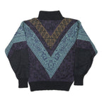 NILS Womens Black Blue Brown Patterned Wool Jumper Roll Neck Chunky Knit M