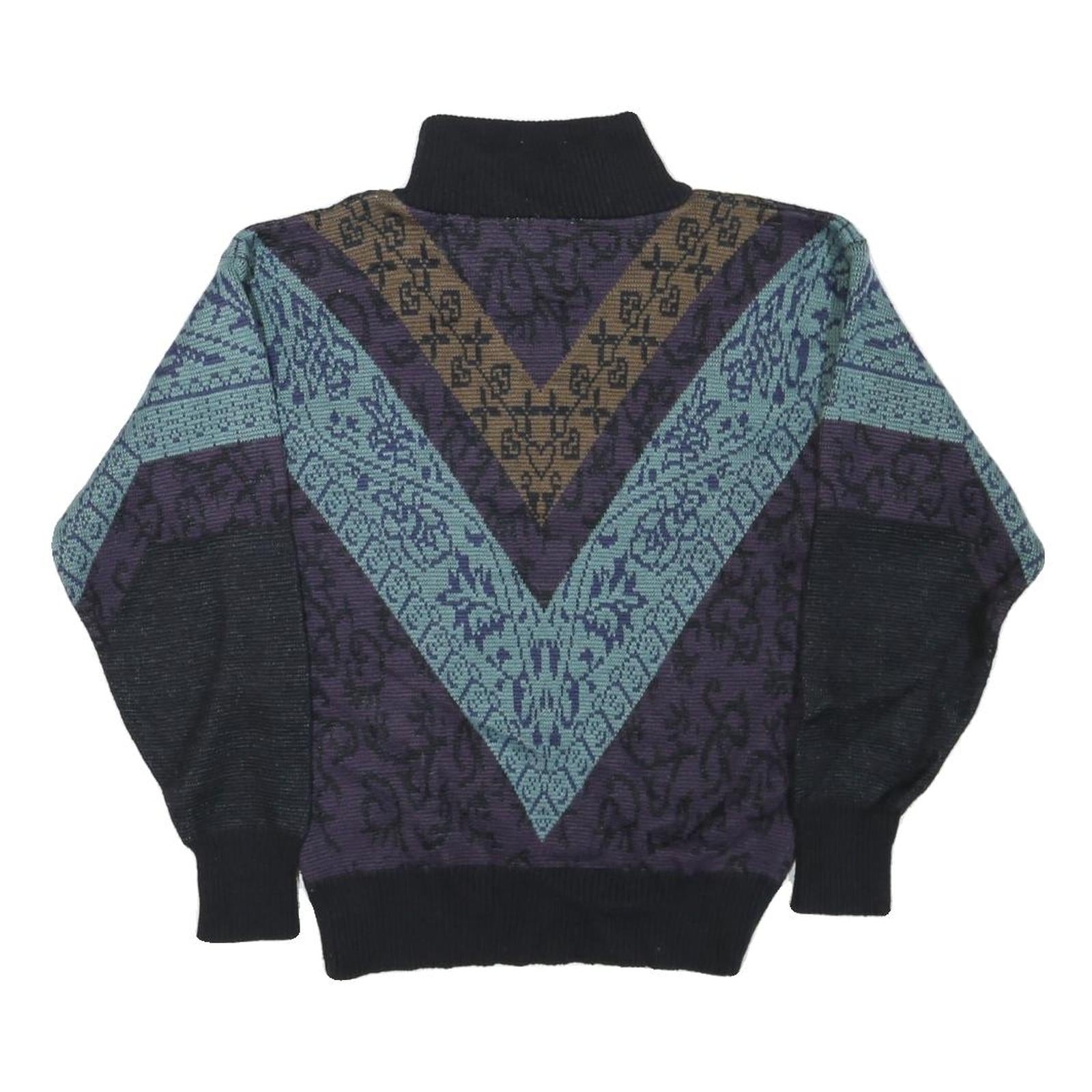 NILS Womens Black Blue Brown Patterned Wool Jumper Roll Neck Chunky Knit M