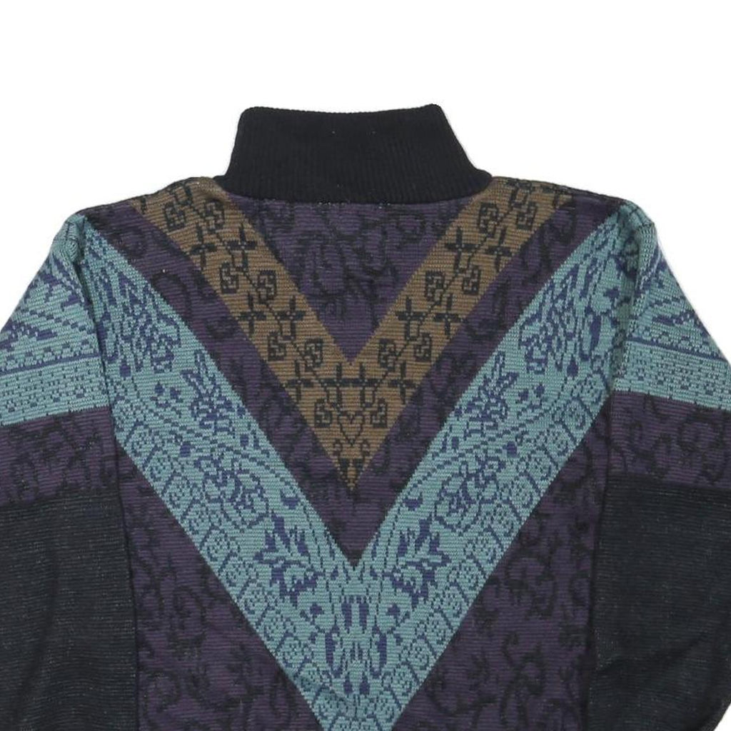 NILS Womens Black Blue Brown Patterned Wool Jumper Roll Neck Chunky Knit M