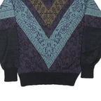 NILS Womens Black Blue Brown Patterned Wool Jumper Roll Neck Chunky Knit M