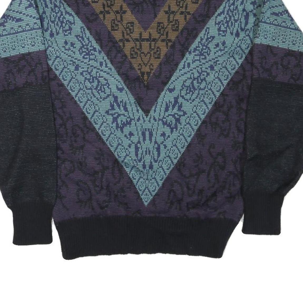 NILS Womens Black Blue Brown Patterned Wool Jumper Roll Neck Chunky Knit M