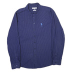 U.S. POLO ASSN Mens Blue Slim Fit Shirt L Cotton Blend Button Down Collar Long