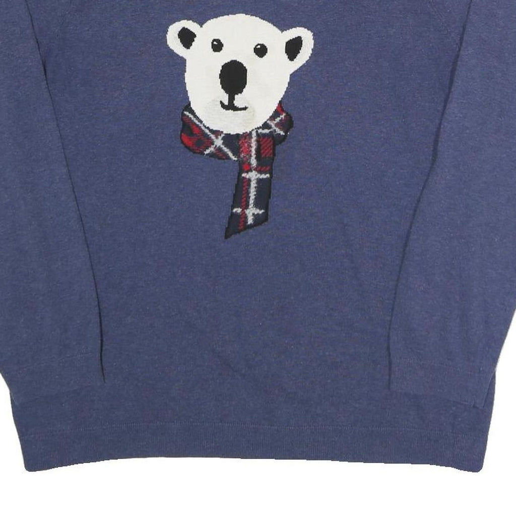 TOMMY HILFIGER Womens Blue Polar Bear Patterned Cotton Blend Jumper Crew Neck XL