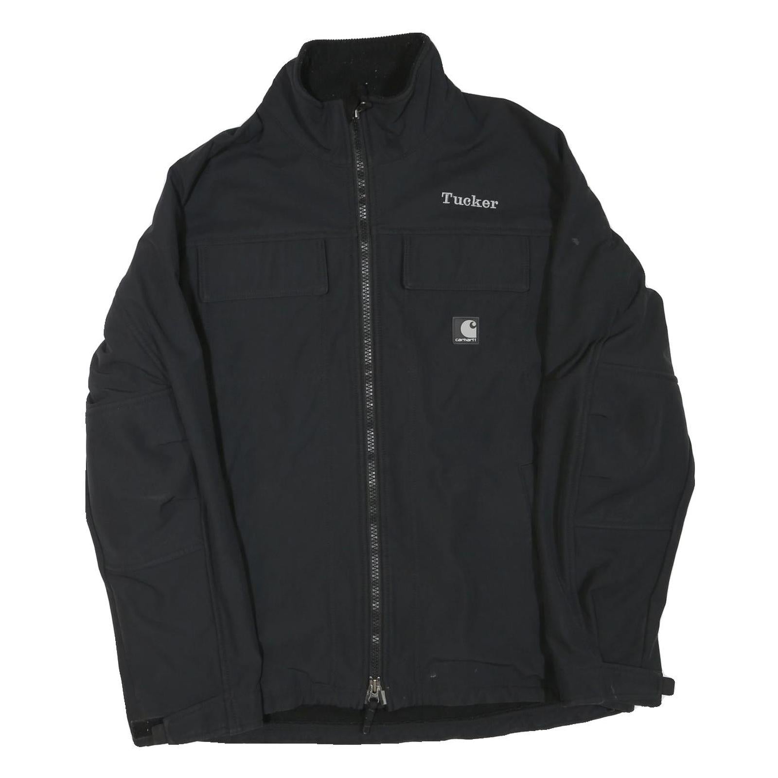 CARHARTT Mens Black Workwear Jacket L Polyester Blend Plain Embroidered PDI Logo