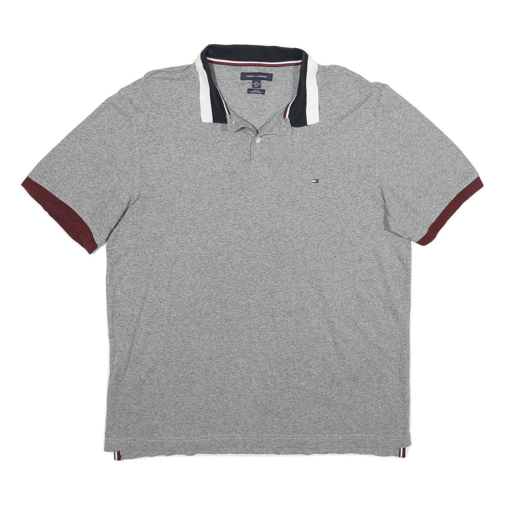 TOMMY HILFIGER Mens Grey & Burgundy Short Sleeve Basic Polo Shirt 2XL Cotton