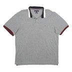 TOMMY HILFIGER Mens Grey & Burgundy Short Sleeve Basic Polo Shirt 2XL Cotton