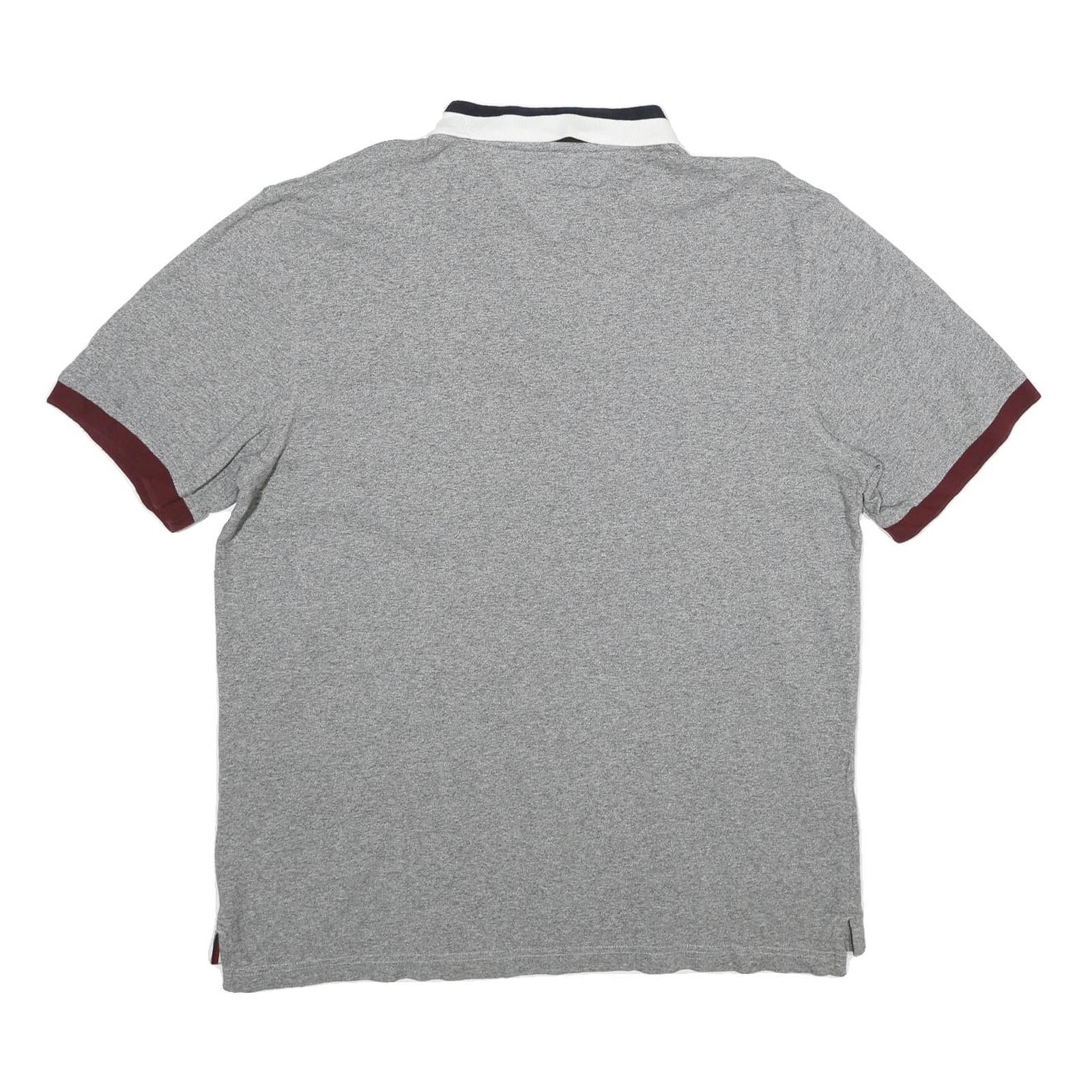 TOMMY HILFIGER Mens Grey & Burgundy Short Sleeve Basic Polo Shirt 2XL Cotton