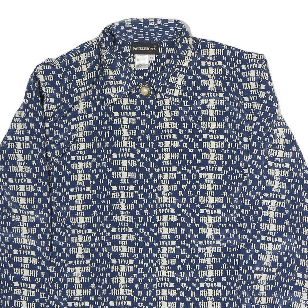 NOTATIONS Womens Blue & Cream Printed Shirt Long Sleeve Collared L Silk