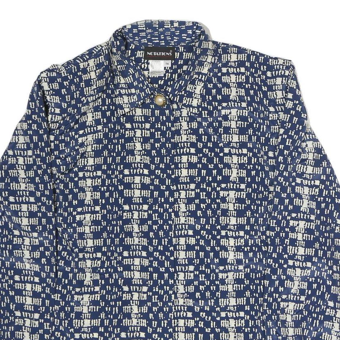 NOTATIONS Womens Blue & Cream Printed Shirt Long Sleeve Collared L Silk