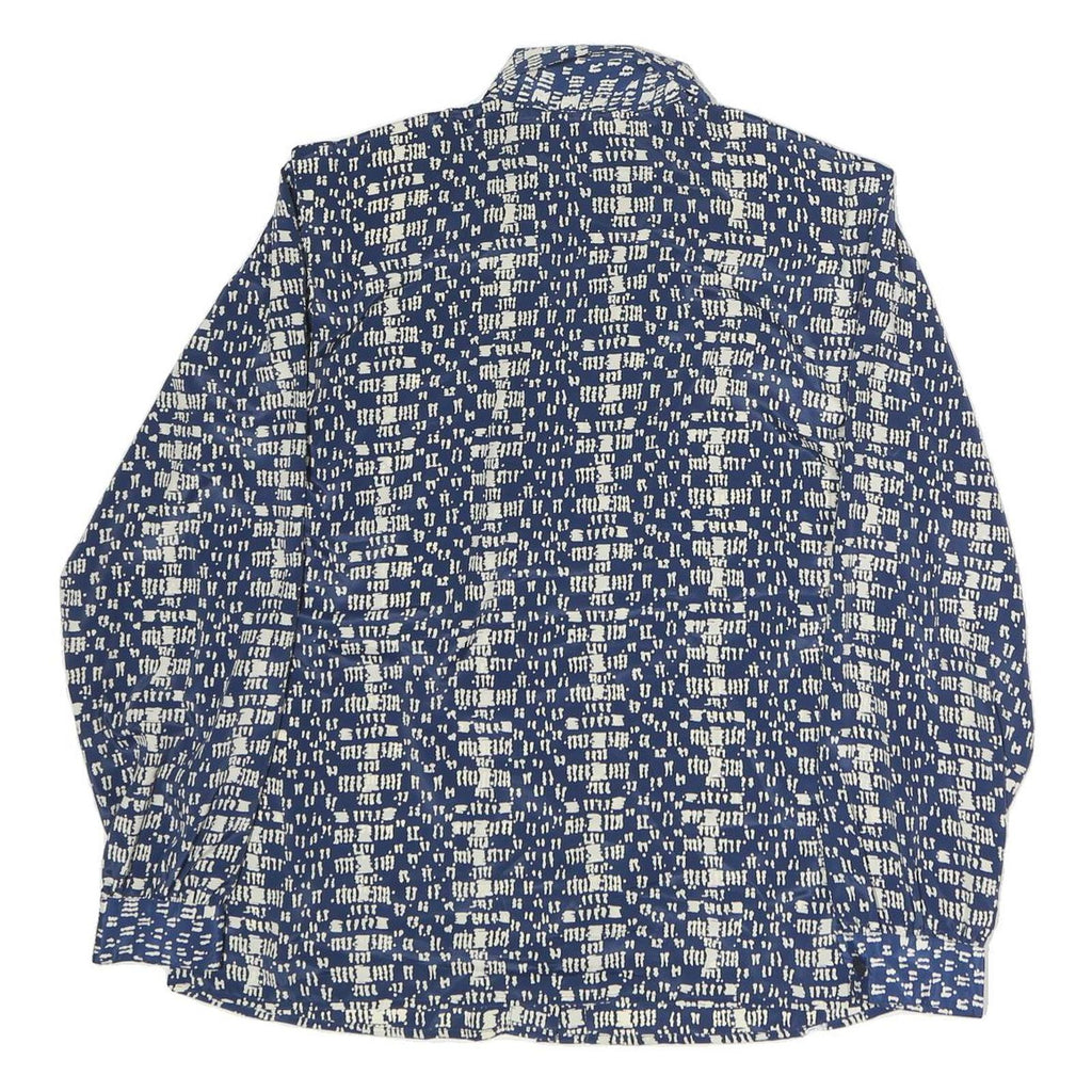 NOTATIONS Womens Blue & Cream Printed Shirt Long Sleeve Collared L Silk