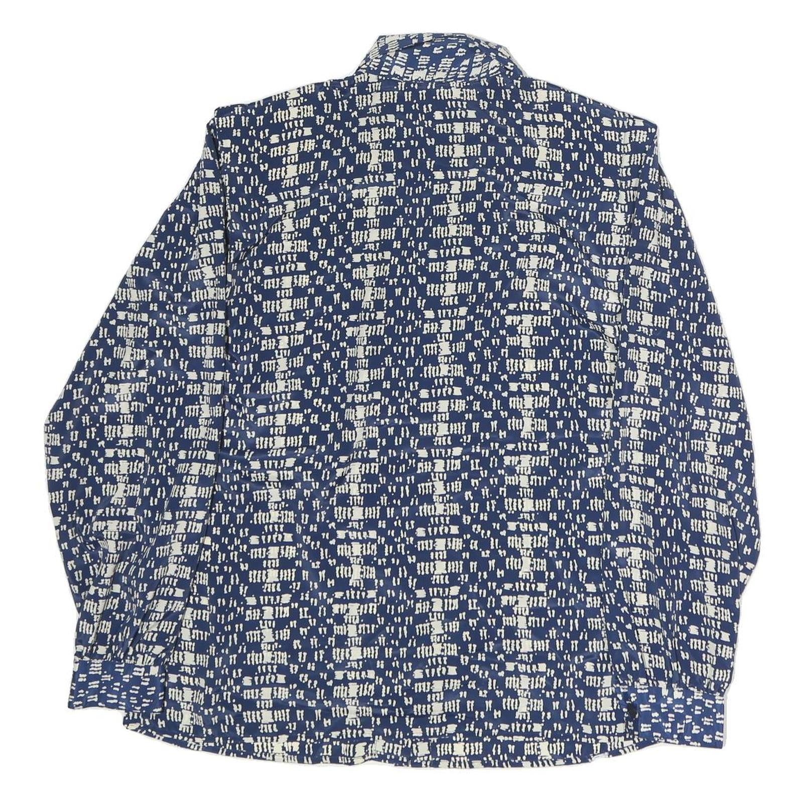 NOTATIONS Womens Blue & Cream Printed Shirt Long Sleeve Collared L Silk