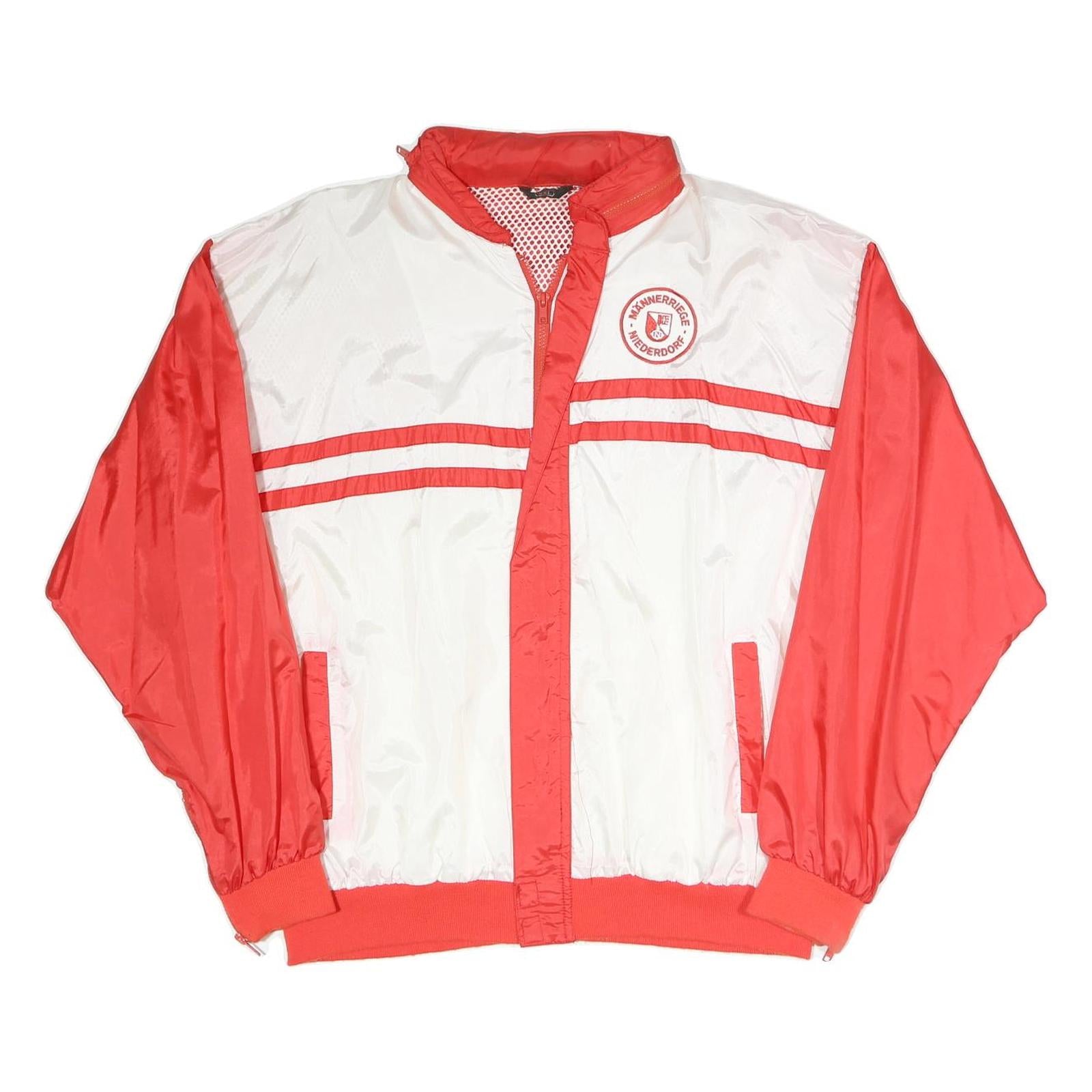 Mens Red & White Casual Zip Up Polyester Blend Jacket 2XL Plain Lightweight