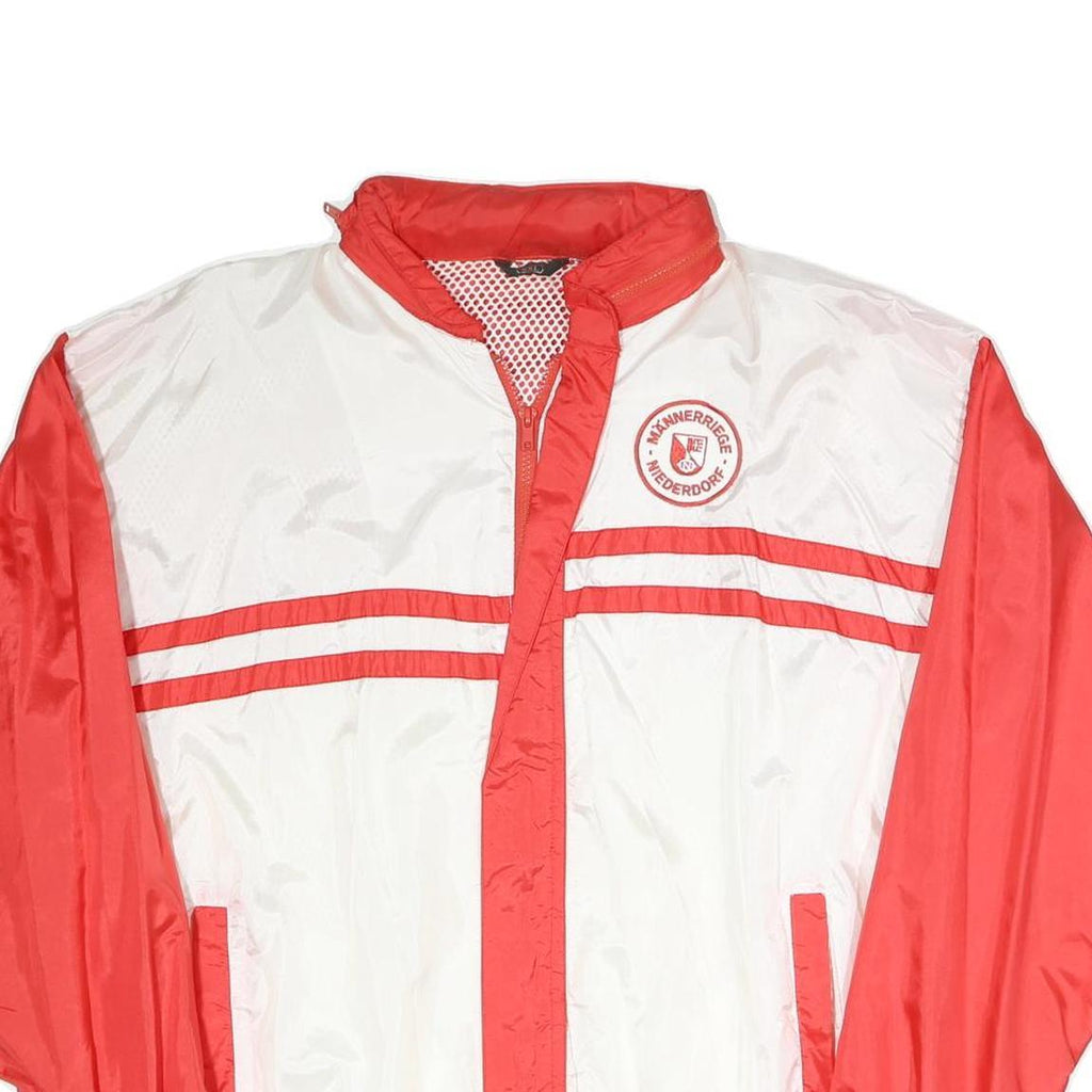Mens Red & White Casual Zip Up Polyester Blend Jacket 2XL Plain Lightweight