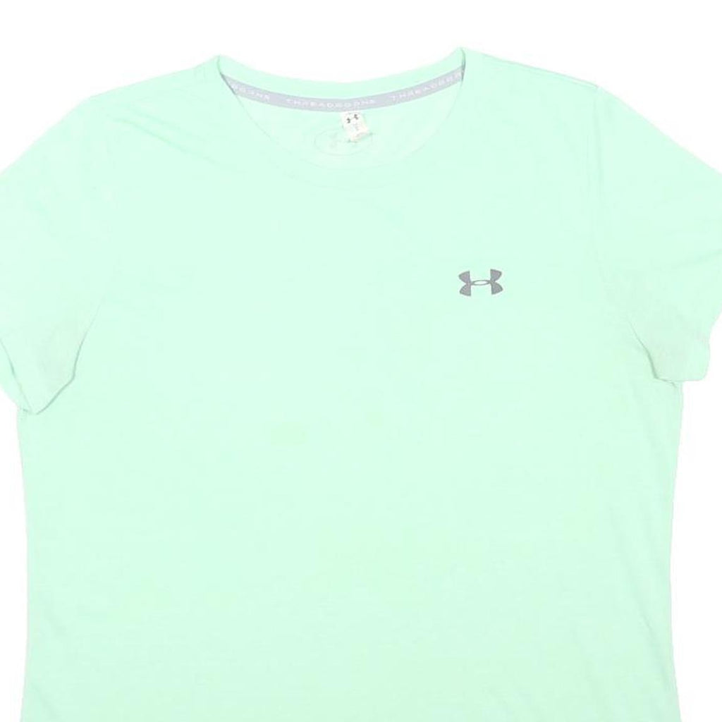 UNDER ARMOUR Womens Mint Green Cotton Blend T-Shirt L Short Sleeve Crew Neck