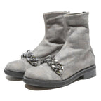 CHARLES & KEITH Womens Ankle Boots Grey Synthetic UK 3 Chain Detail Zip