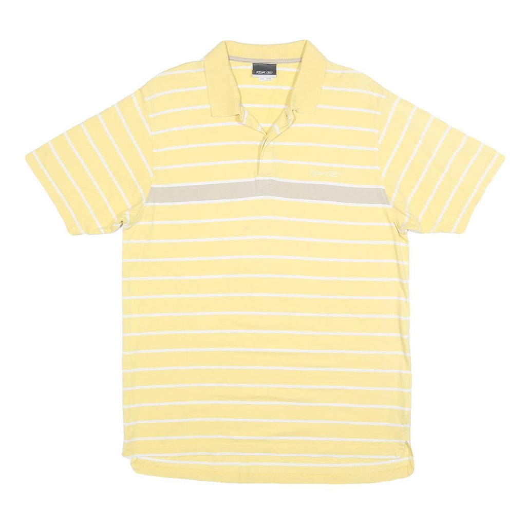 REEBOK Mens Yellow & White Striped Short Sleeve Polo Shirt XL Cotton Blend