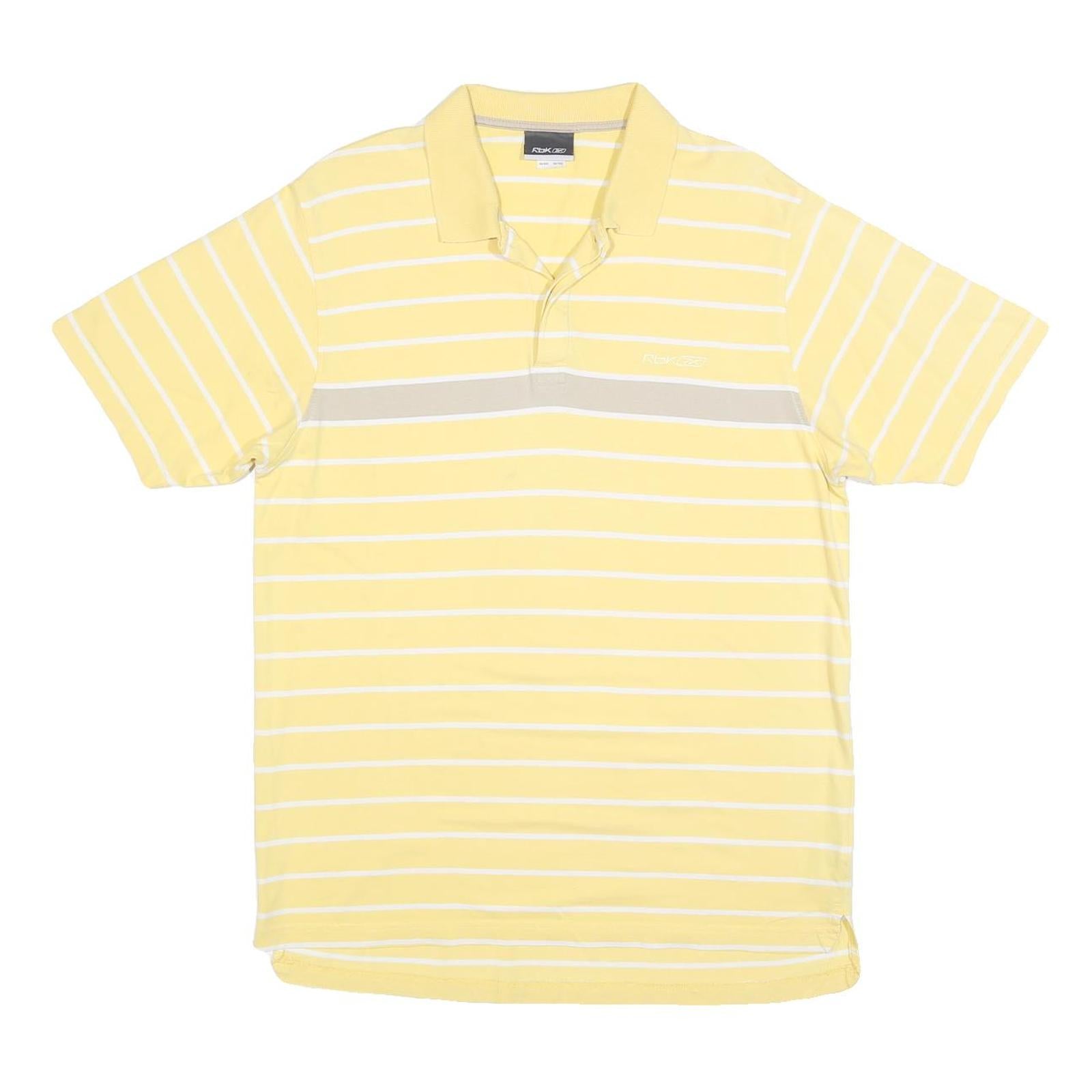 REEBOK Mens Yellow & White Striped Short Sleeve Polo Shirt XL Cotton Blend