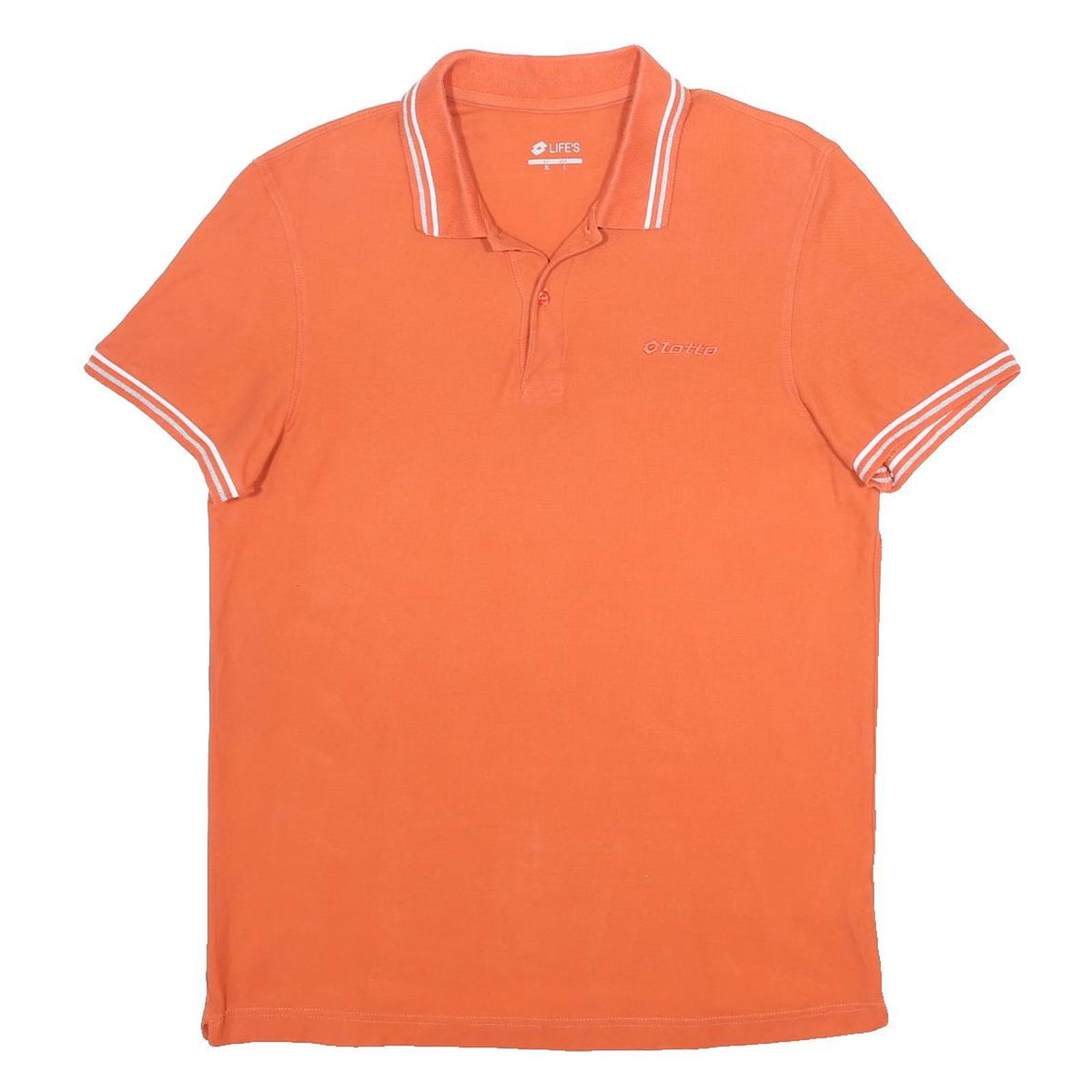 LOTTO Mens Orange Short Sleeve Plain Polo Shirt L Cotton Jersey Point Collar