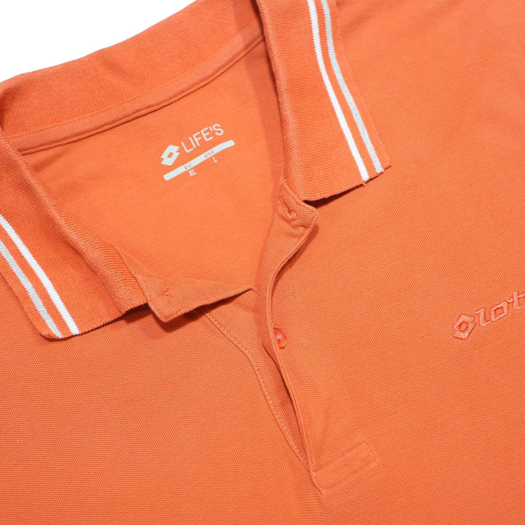LOTTO Mens Orange Short Sleeve Plain Polo Shirt L Cotton Jersey Point Collar
