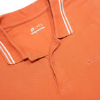 LOTTO Mens Orange Short Sleeve Plain Polo Shirt L Cotton Jersey Point Collar