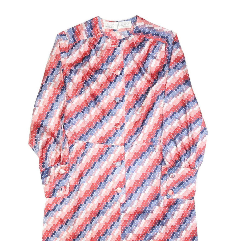 LAUSANIA Womens Red & Pink & Blue Print Day Polyester Dress L Button Sleeve