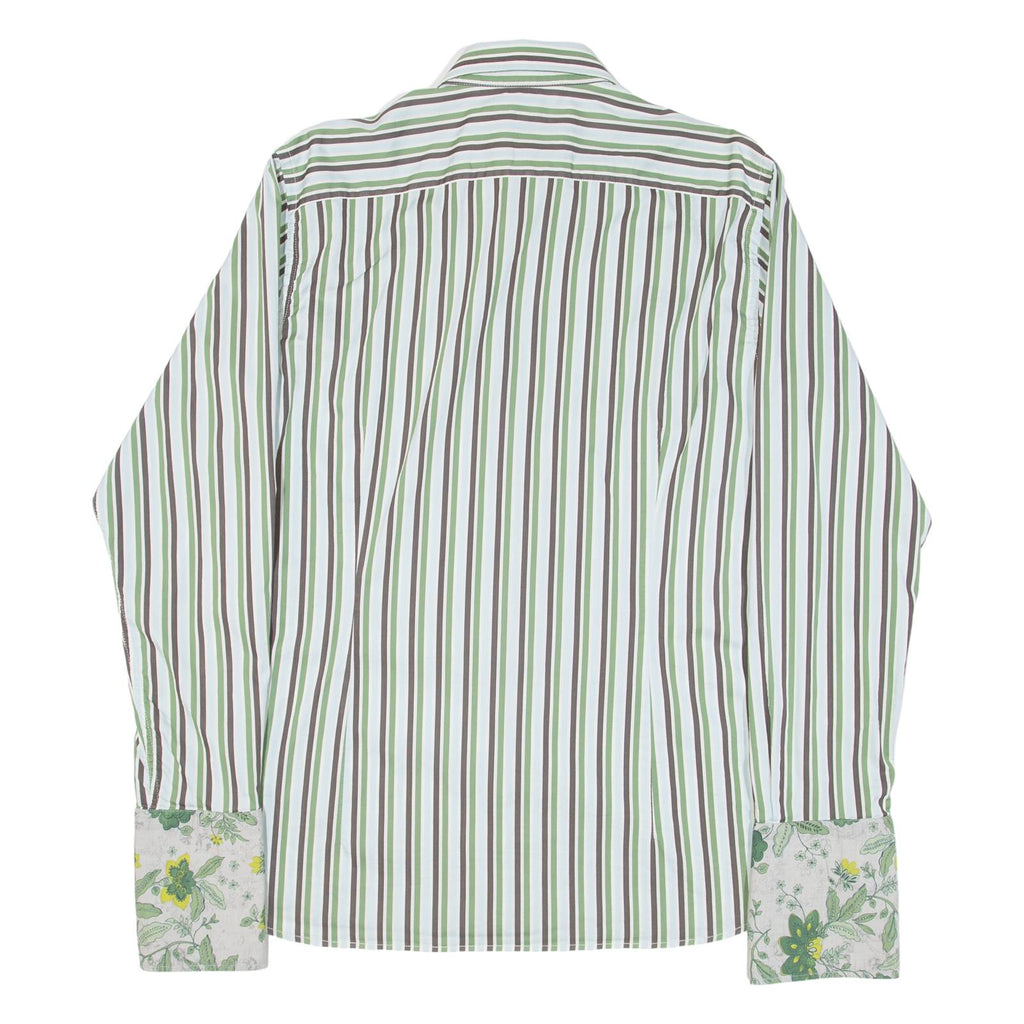 TED BAKER Mens Formal Shirt Green Striped Long Sleeve M