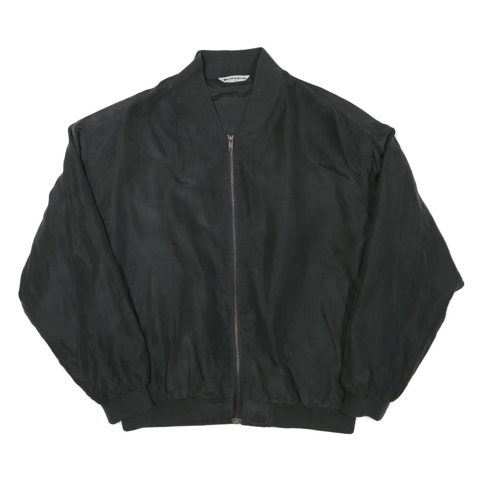 WORLD OF BASIC Mens Black Jacket L Polyester Blend Bomber Zip Casual Outerwear
