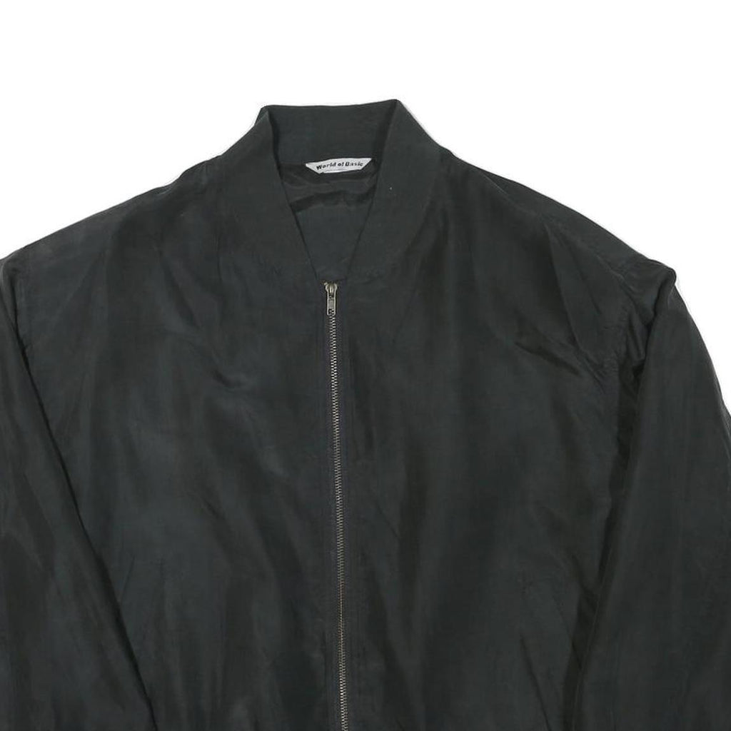 WORLD OF BASIC Mens Black Jacket L Polyester Blend Bomber Zip Casual Outerwear