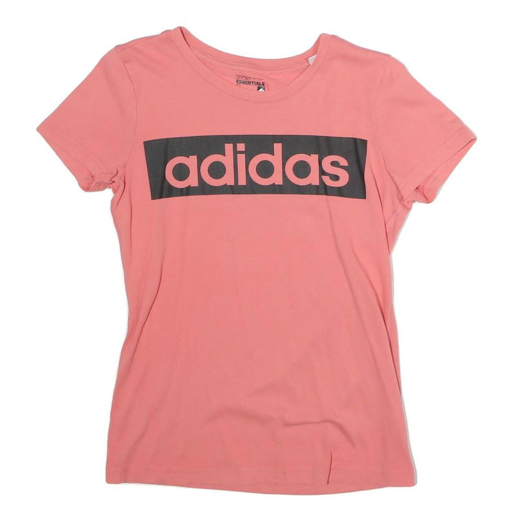 ADIDAS Womens Pink Graphic T-Shirt S Short Sleeve Crew Neck Logo Print Cotton