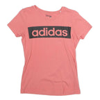 ADIDAS Womens Pink Graphic T-Shirt S Short Sleeve Crew Neck Logo Print Cotton