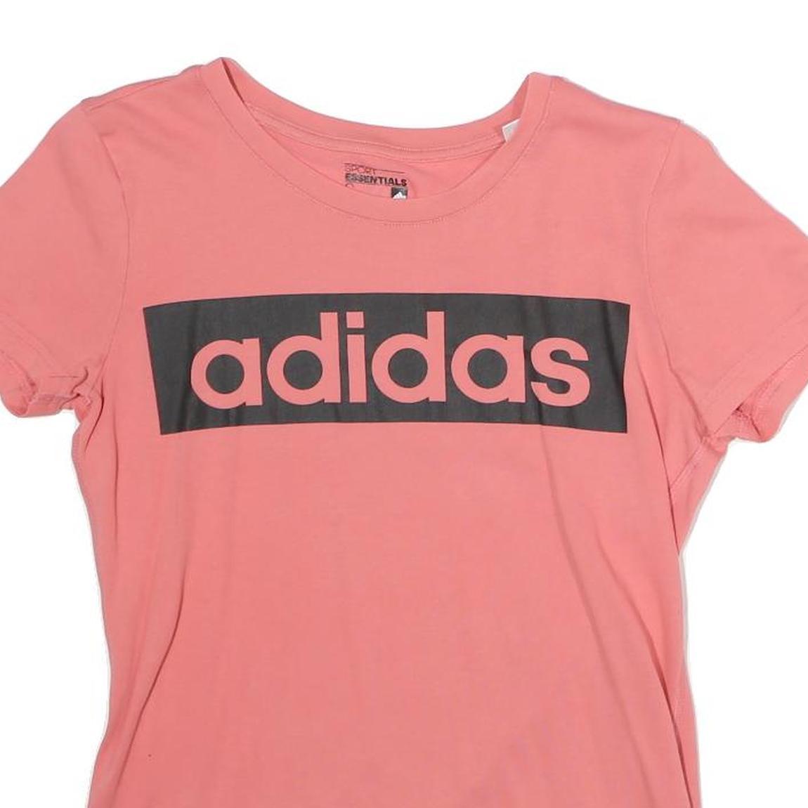ADIDAS Womens Pink Graphic T-Shirt S Short Sleeve Crew Neck Logo Print Cotton