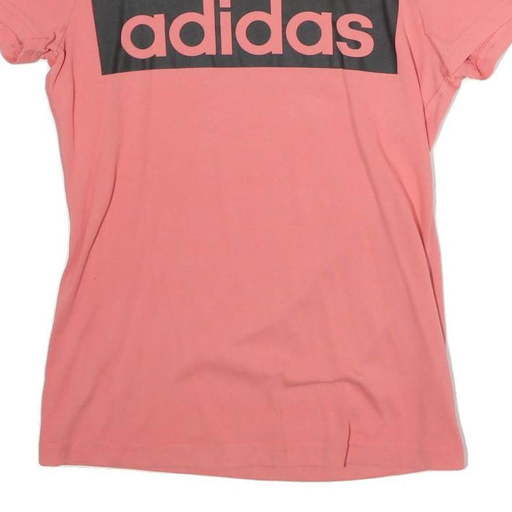 ADIDAS Womens Pink Graphic T-Shirt S Short Sleeve Crew Neck Logo Print Cotton