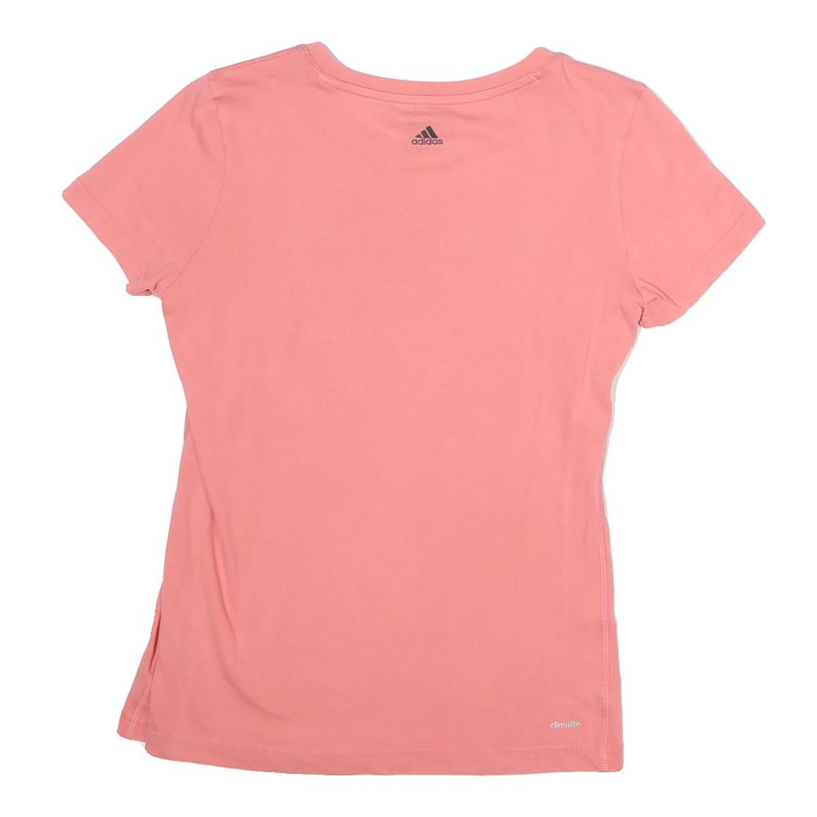 ADIDAS Womens Pink Graphic T-Shirt S Short Sleeve Crew Neck Logo Print Cotton