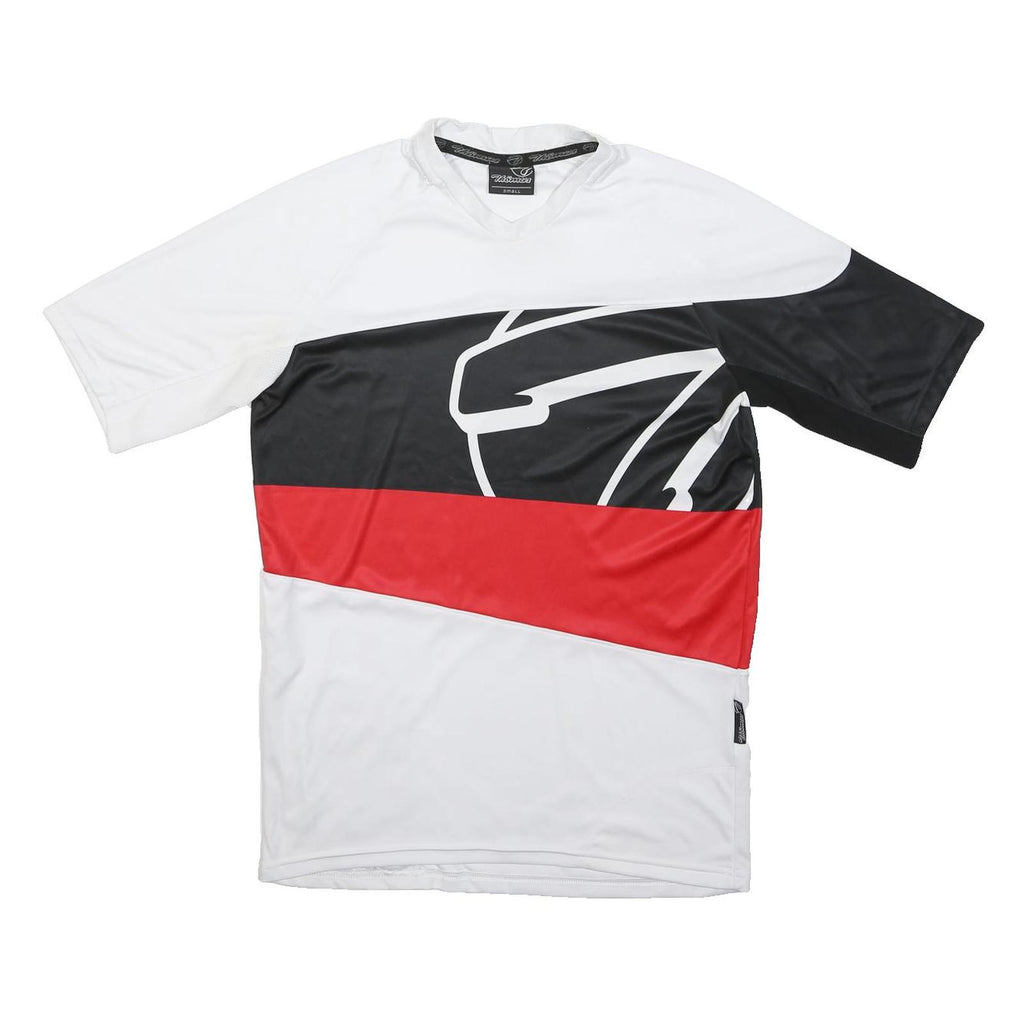 THÖMUS Mens White Black & Red Modern T-Shirt S Short Sleeve V-Neck Sports