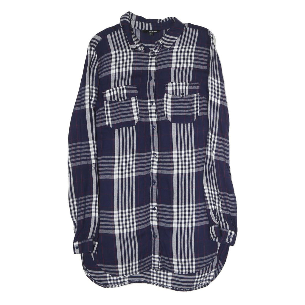 TALLY WEIJL Mens Blue & White Check Shirt L Cotton Blend Casual Long Sleeve
