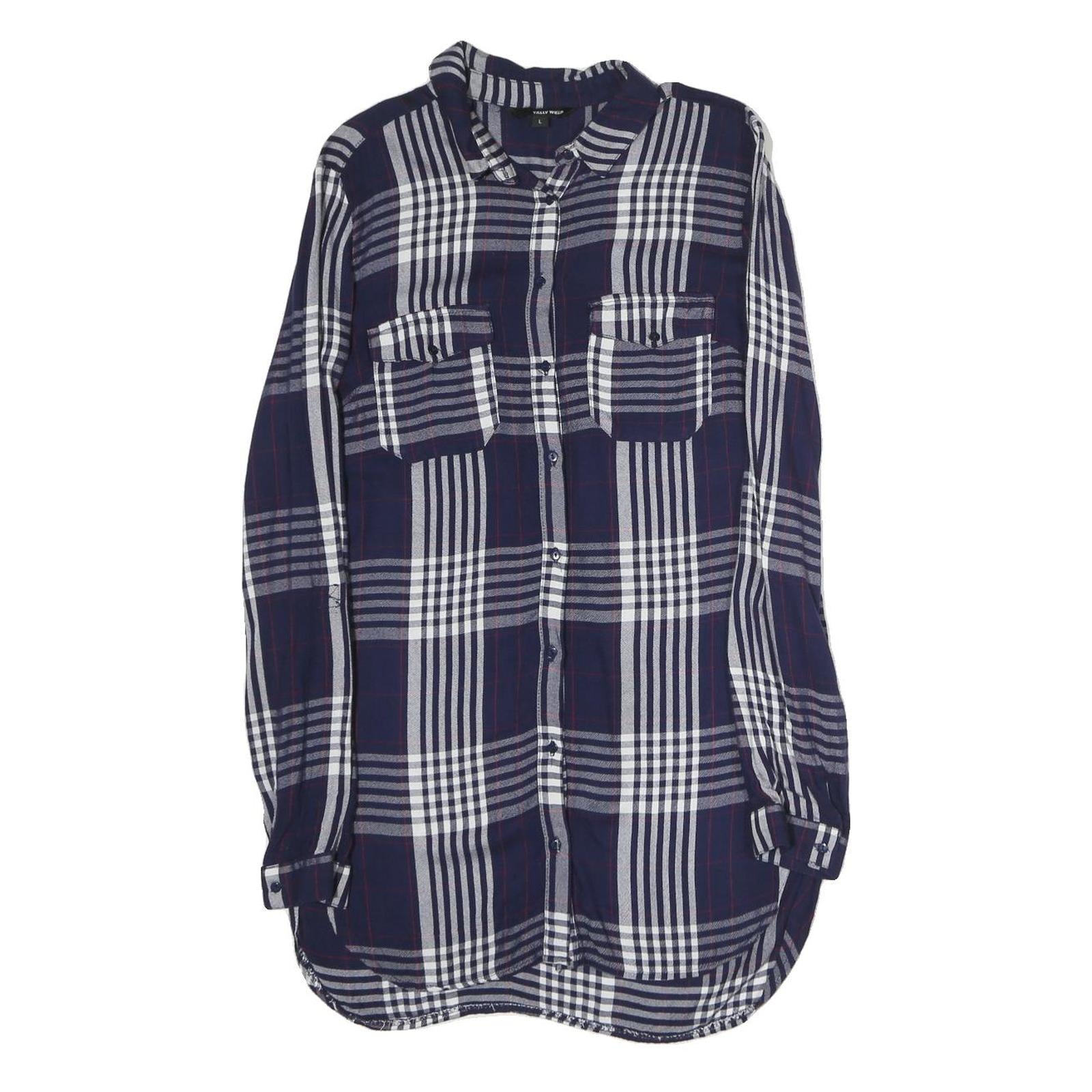 TALLY WEIJL Mens Blue & White Check Shirt L Cotton Blend Casual Long Sleeve