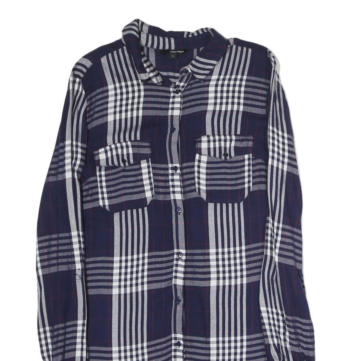 TALLY WEIJL Mens Blue & White Check Shirt L Cotton Blend Casual Long Sleeve