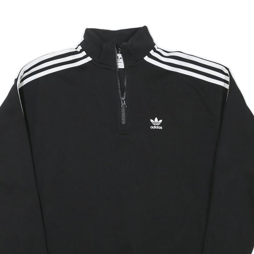 ADIDAS Womens Black & White 1/4 Zip Sweatshirt UK 4 Casual Sportswear