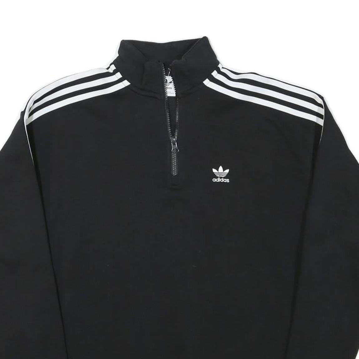 ADIDAS Womens Black & White 1/4 Zip Sweatshirt UK 4 Casual Sportswear